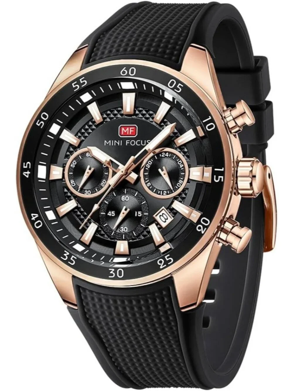 Men's Black Silicon Band Chronograph Waterproof Luminous Unique Wrist Watch